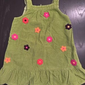 Gymboree Corduroy Green Dress with Flower Detail